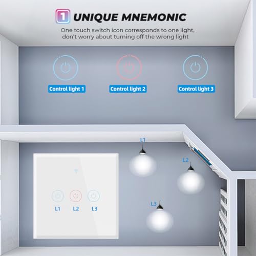 WiFi Smart Touch Switch Light Switch 2 Gang White, No Neutral+Have Neutral Dual Wiring Method Work with Alexa/Google Home APP Remote Control - Image 3