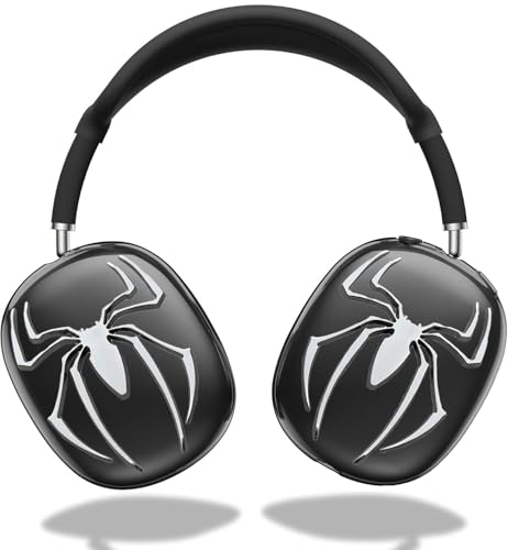 Case Cover for AirPods Max Headphone Decoration, Anti-Scratch, Cover Ultra Protective 3D Spiders Decoraion for Apple AirPods Max Headphones (Black Case+White Spider)