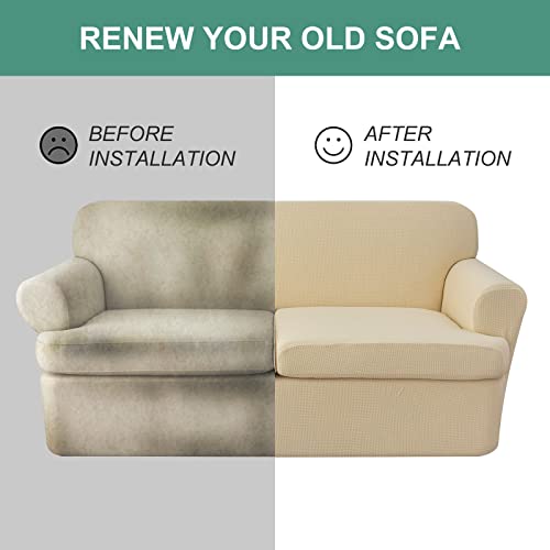 Genina 3 Pieces T-Cushion Sofa Covers Couch Covers For T-Cushion Sofa Slipcovers (Beige, Large) #TOP5