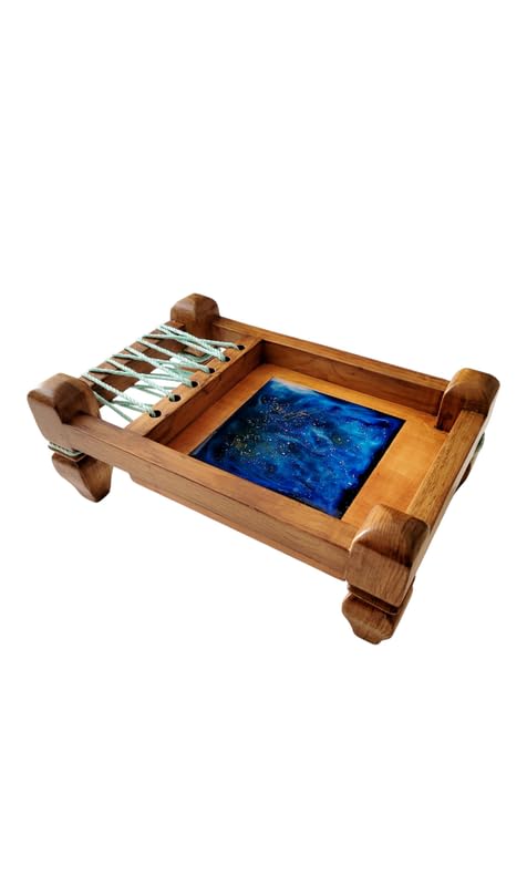 ASHWATHA Teak Wood Charpai Platter | Traditional Handcrafted Serving Tray for Snacks & Beverages | Rustic Kitchen & Dining Decor
