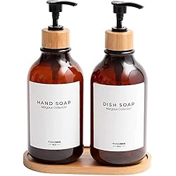 Aliexpress Dispensador Jabon Juego de 2 Dispensadores de Jabón de 500 Ml, de Plástico, con Bomba de Bambú y Jabonera, con Etiquetas, Marrón