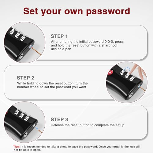 Oderra 2 Pack TSA Luggage Locks, 3-Digit Combination Padlock, Steel Wire With PVC Coated Travel Lock, TSA Approved Luggage Locks, Suitable for Gym Locker Padlocks - Image 6