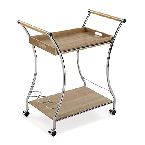 VERSA Carrello da Servizio Versatile Style con Finitura in Legno, Misure (A x L x P) 78,5 x 42 x 68,5 cm, Legno MDF, Metallo Cromato, Marrone