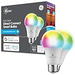 GE CYNC Smart Full Color A19 LED Light Bulb, 60W Replacement, Bluetooth/Wi-Fi Enabled, Alexa + Google Home Compatible Without Hub, 2-Pack (Packaging May Vary)