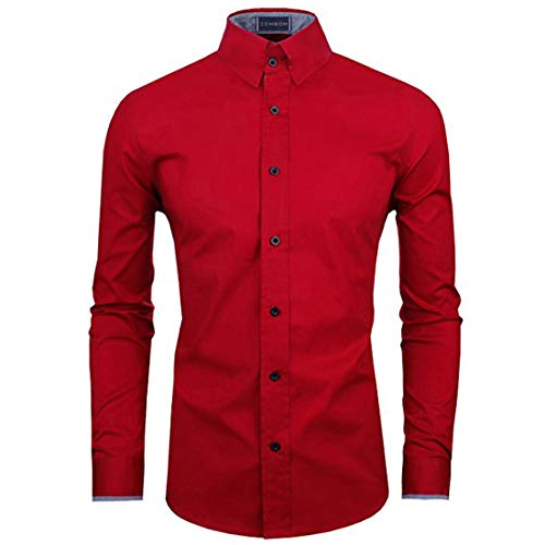 Image of Zombom Men's Solid Cotton Blend Regular Fit Full Sleeve Collared Neck Casual Shirt for Men