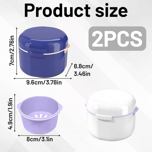 Praktische Prothesenbox, 2er Set, für Zahnersatz, mit Reinigungsbecken, umweltfreundlich, leicht, für Zuhause & Reisen, 9.6 x 8.8 x 7 cm, für Zahnprothesen, Zahnspangen und Mundschutz