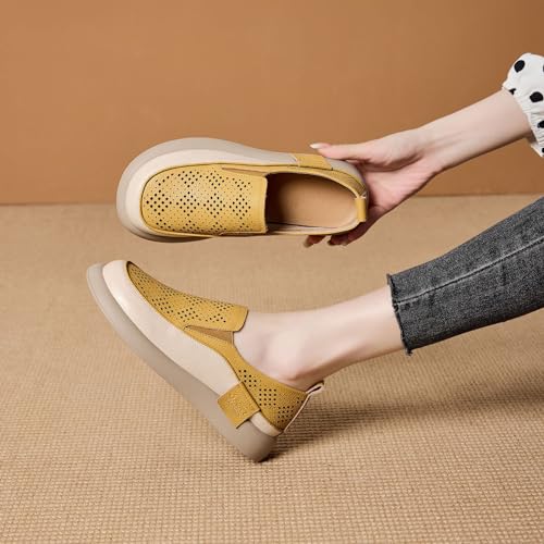 Women's Hollow Platform Wedge Leather Loafers,Summer Comfortable Slip On Breathable Orthopedic Sneakers Fashion Walking Penny Shoes2