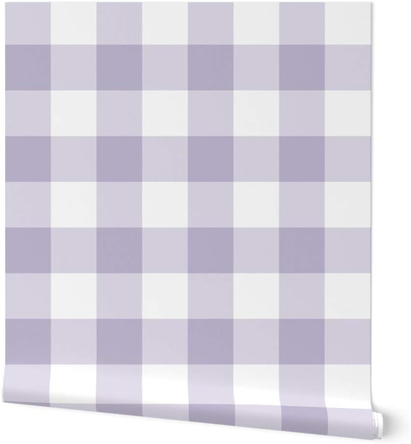 Peel & Stick Wallpaper Swatch - Gingham Check Light Violet Purple Buffalo Plaid Rustic Western Picnic Custom Removable Wallpaper by Spoonflower