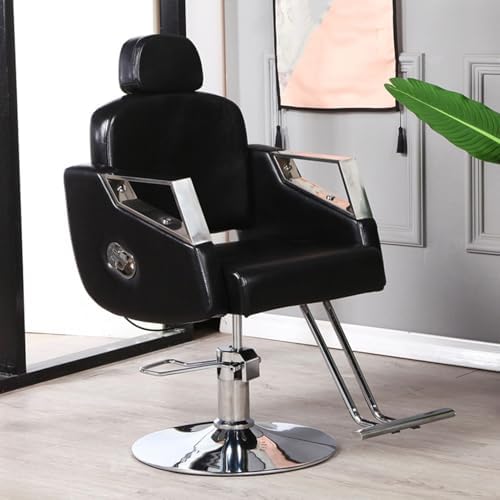 Sillón de Barbero Moderno Hidráulico Reclinable Giratorio 360º Negro con Base Circular