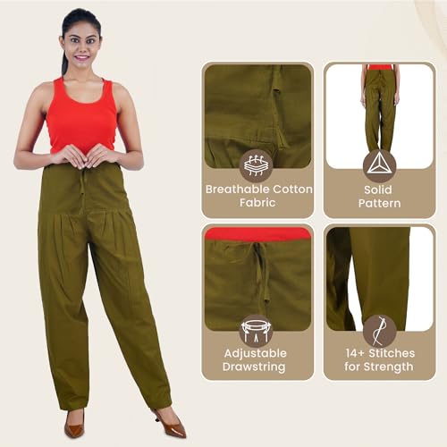 Image of Happy Bunny Salwar Pant for Women, Fine Cotton Ethnic Trousers with Drawstring Waist, Comfortable Daily, Office & Casual Wear Bottoms (XL, Forest Green)
