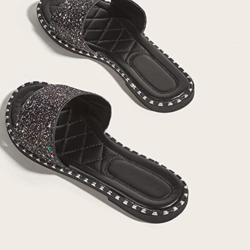 Image of Women's Open Toe Flat Sandals Rhinestone Glitter On Casual Fashion Slippers Quick Drying Indoor & Outdoor Slides