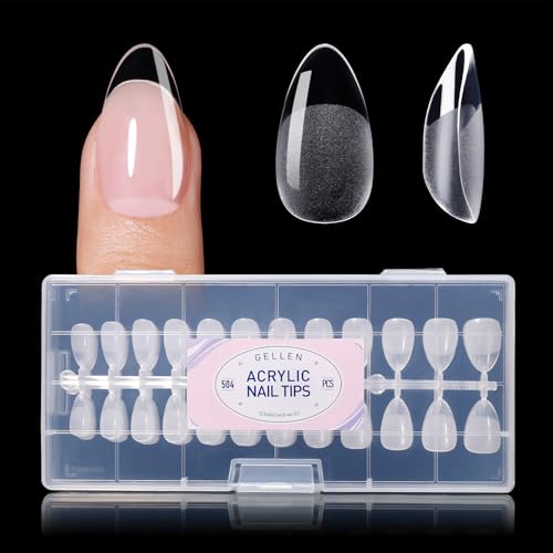 Gellen Short Almond Nail Tips, 504PCS Clear Full Cover Soft Gel, 12 Sizes