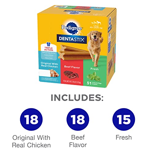 PEDIGREE DENTASTIX Large Dog Dental Care Treats Original, Beef & Fresh Variety Pack, 2.73 lb.Pack (51 Treats) - Image 7