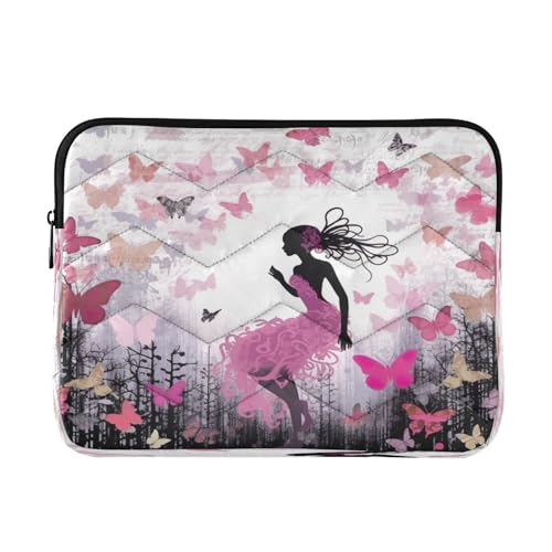 Funda rosa para portátil de 13-14 pulgadas con diseño de mariposas