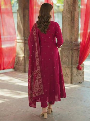 Image of GoSriKi Rust Anarkali Kurta Set for Women with Dupatta | Cotton Kurti Set for Woman | Embroidered Anarkali Suit for Women Kurti Pant Set with Dupatta | Suit Set for Women Latest