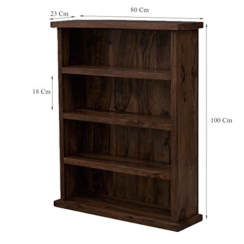 Image of ANGEL FURNITURE Solid Sheesham Wood Storage Bookshelf Medium Size, Walnut Finish, 80x23x100CM