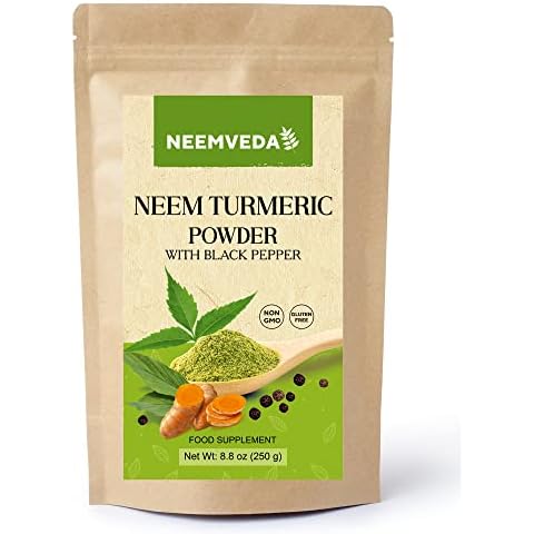Neemveda Neem and Turmeric Powder with Black Pepper for Better Absorption, 250 Grams Cover
