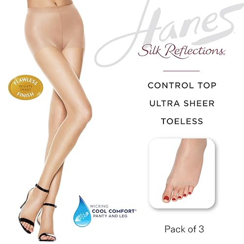 Image of Hanes Silk Reflections Women's Control Top Toeless Ultra Sheer Pantyhose with Run-Resist