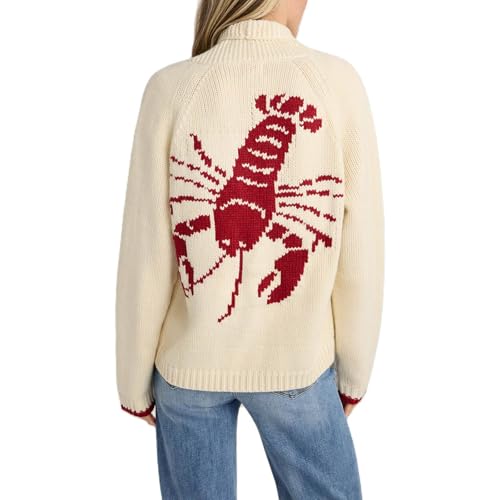 Women's Cardigan Sweater Lobster Print Embroidered V-Neck Long Sleeve Shawl Collar Button Down Knit Tops Jumper Outfit
