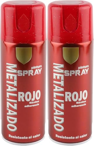 MORE FREE-Pintura Spray Metalizado Rojo Brillo Multicolor Profesional 400ml Adecuado Metal Madera y Plástico Pack de 2 unidad