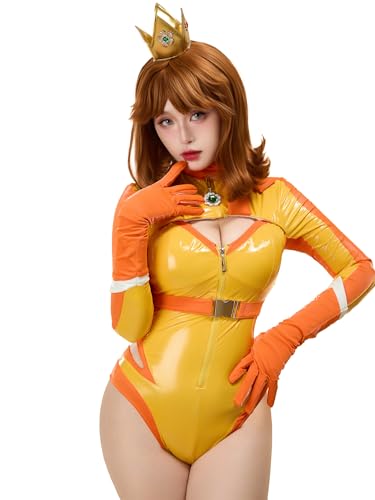 Mobbunny Daisy Derivative Racing Suit Women Sexy Cutout Bodysuit Yellow Bodycon Outfit Halloween Cosplay Costume (Yellow, large)