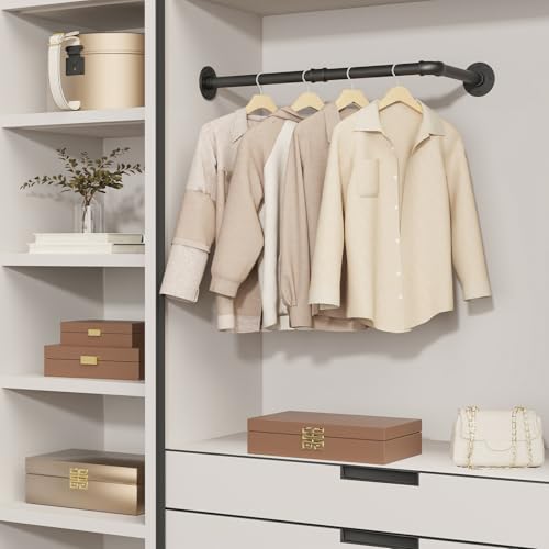 YheenLf Garderobenstange L Form, Industrial Kleiderstange Wandmontage, Vintage Kleiderständer Kleiderschrank, Garderobenständer für Bad Flur Küche, DIY (B60 x T30cm), Schwarz