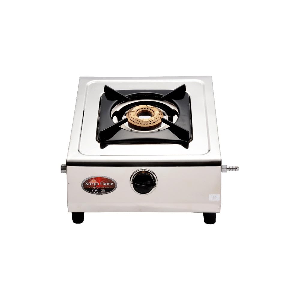 Capri Single Burner Stainless Steel Gas Stove Manual Ignition Comes with 1 Brass Burner & Pan support With 2 Years Warranty