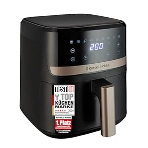 Russell Hobbs Heißluftfritteuse L 4,3L Rapid AirFryer [sehr kleines Gehäuse, 9 Programme] SatisFry (spülmaschinenfest, max 200°C, Fritteuse ohne Öl, TouchScreen, Grillen, Backen, Braten etc) 27610-56