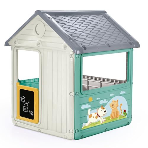 Image of Dolu: My First House: White & Green - Playhouse, Indoor & Outdoor Toy, Cat & Dog Decal, Waterproof & Durable, Imaginative Play, Toddler Kids Age 2+