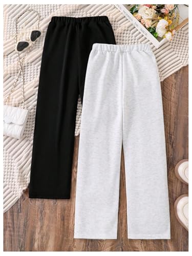 Girl's Straight Leg Sweatpants High Elastic Waist Baggy Pants Joggers Track Pants 2 Packs2