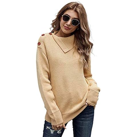 Necooer Women's Sweater Warm Stand-up Collar Women's Sweater Loose Fashion Sweater Winter Top Cover