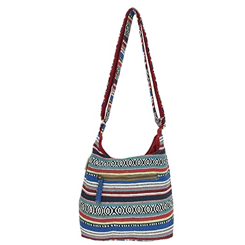 Sunsa Damen Umhängetasche. Hobo Tasche aus gewebter Baumwolle mit verstellbare Henkel. Crossbody Schultertasche mit Streifen Design. Geschenkideen für Frauen (blau bunt)