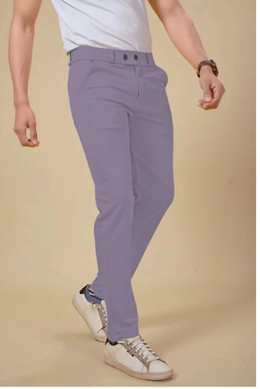 Image of NoseQueen Men's Slim Fit Cargo Trousers | Stretchable Formal Men Trousers | Stylish Slim Fit Trouser for Men | Polycotton Knitted Fabric Pant for Men's