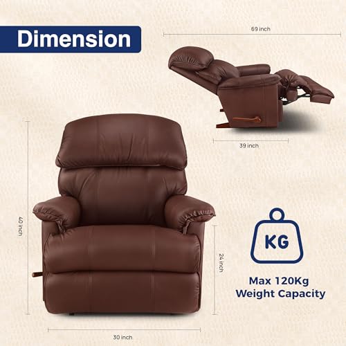 Image of LA Z BOY American Imported Cardinal Single Seater Manual Italian Leather Reclina Rocker Recliner Sofa | Premium Durable Iconic Comfort Home Design | Living Room Relax Seating Chair | Chestnut