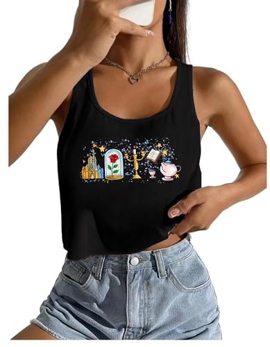 Magical Tank Tops for Women Fairy Story Print Shirts Flower Graphic Vacation Sleeveless Crop Tops