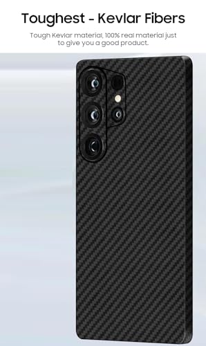 Image of Midkart Matte Case Compatible with Samsung Galaxy S25 Ultra Release 2025 Matte Carbon Pattern Sturdy Durable Aramid Fiber Super Light at 0.6mm Thin Fine Hole Camera Protection Cover, Black