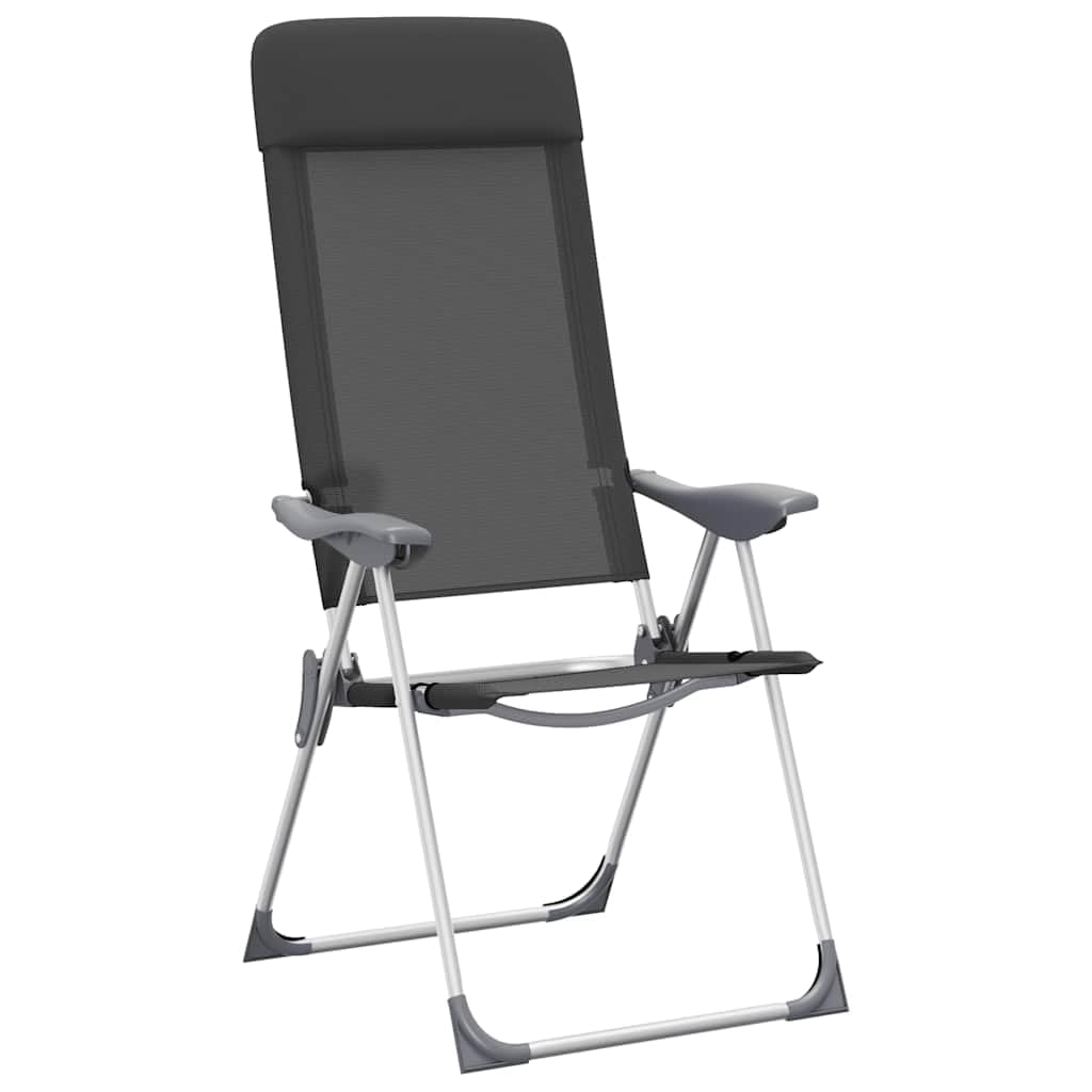 Składane krzesła kempingowe, 2 sztuki, aluminium, czarne, 57 x 73,5 x 111 cm, 5-stopniowa regulacja, wyściełany zagłówek, stabilne i lekkie, idealne na kemping, do wędkowania, podróży, pikniku i