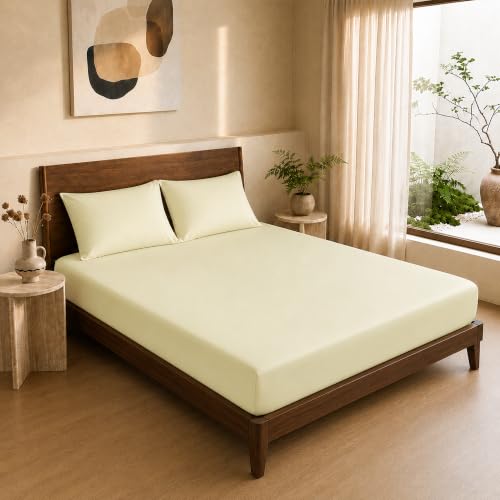 Image of HOMEMONDE 100% Bamboo King Size Fitted Bedsheet with 2 Pillow Covers | 300 TC Luxury Cooling Elastic Fitted Sheet | Ultra Soft, Breathable & Moisture Wicking | (Ivory, 78x72 Inches)