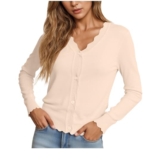 Women's Cardigan Sweater V Neck Lightweight Button Front Knit Tops Beige - image 2