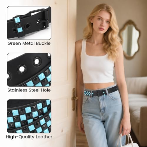 Image of Studded Belt, Metal Punk Rock Rivet belt with Bright Pyramid Studded for Women Men