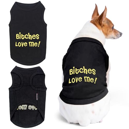 Parisian Pet Dog T Shirt Lightweight Btches Love Me Boy Dog Clothes Sleeveless Pet Tee Shirt Black Dog Shirts for Small Dogs S