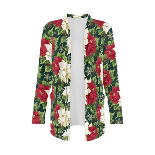 Image of Fall Maple Leaf Cardigan Sweaters for Women Long Sleeve Cardigan Soft Drape Open Front Dusters V-Neck Jackets Dressy