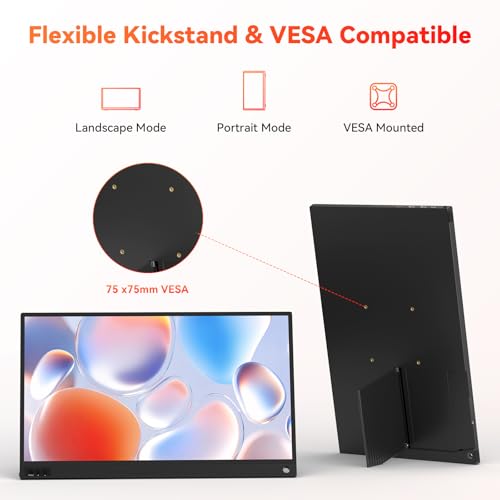 Image of HotYeah Portable Computer Monitor, 15.6-in 1080P FHD Travel Monitor USB-C HDMI External Laptop Screen FreeSync IPS w /Kickstand, Extra External Display for Laptop PC Mac Phone Tablet Switch Xbox PS5