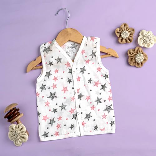 Image of Kidbea Newborn Baby Jhabla Muslin Cotton Clothes for Boys & Girls | Soft Breathable, Cute Printed Sleeveless Baby Wear with Button Closure