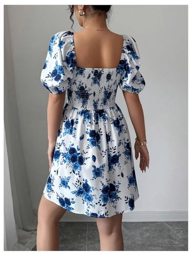 Image of Floerns Women's Floral Dress Puff Sleeve Dress Square Neck Summer Vacation Picnic Mini Dresses