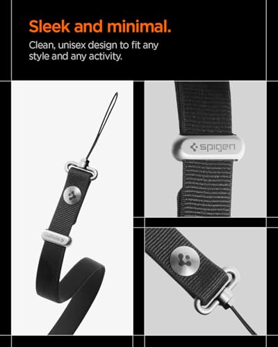 Spigen DA30L Lanyard Strap für iPhone 17 Serie, Verstellbares Band für Hals, Schulter & Crossbody mit Hybrid-Nylon & Wildleder, Magnetische sichere Verbindung – Schwarz