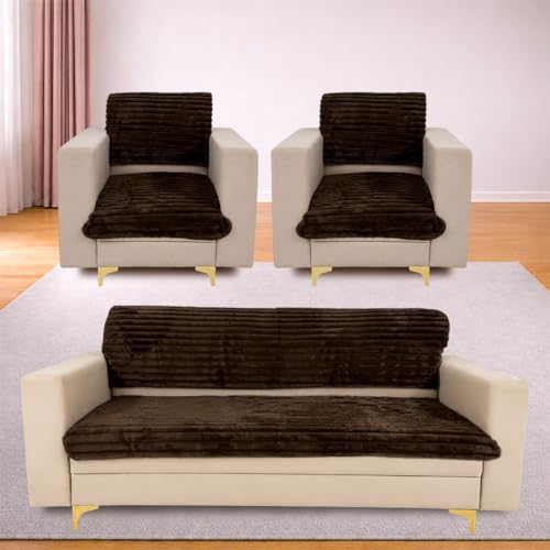 Image of Homerz Premium Rabbit Fur Sofa Cover with Anti-Skid Backing, Soft Plush Fabric Sofa Protector for Living Room Furniture (Brown, 5 (3+1+1) Seater, Seat Cover with Backrest)