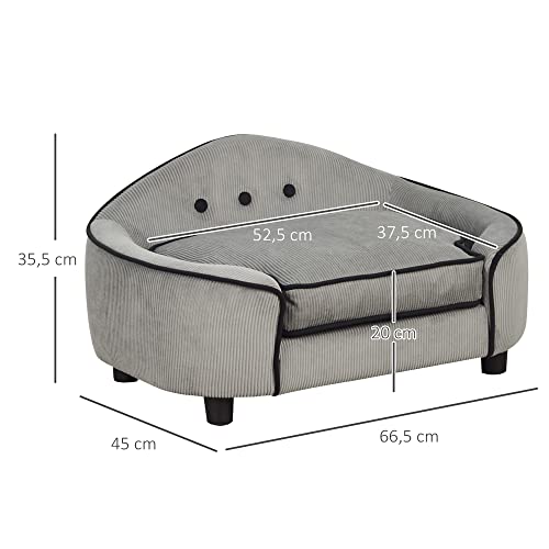 PawHut Haustiersofa, Hundebett, Hundematte, Hundesofa, Naturholz+Plüsch, Grau, 66,5 x 45 x 35,5 cm