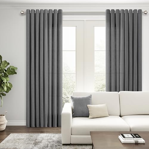 Image of Nanspring Blazer Grey Linen Curtains 90 Inches Length for Living Room Grommet Lightweight Light Filtering Faux Linen Sheer Drapes with Burlap Texture Modern Farmhouse Window Curtain for Bedroom 52X90