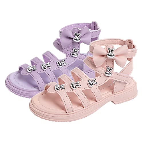 Toddler Girls Gladiators Sandals Toddler/Little Kid Open Toe Strappy Dress Flat Sandals Big Kids Summer Roman Shoes (Pink, 11 Little Child)3